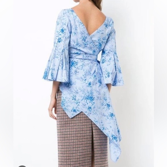 CAROLINA HERRERA  Peplum Poplin Blouse in blue size 2 - Picture 6 of 13